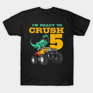5th Birthday Monster Truck Dino 5 Years Old Bday T-Shirt